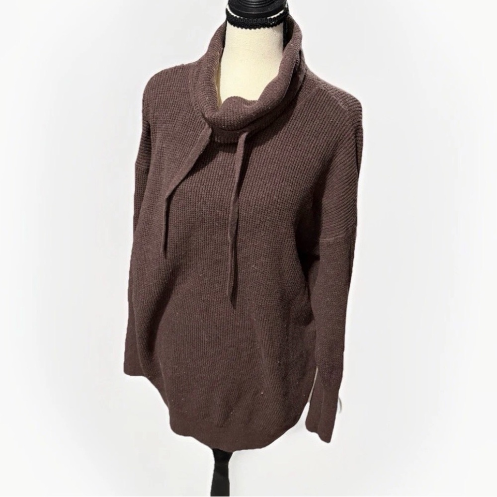 prAna Women's Cowl Neck Sweater Brown Organic Cotton Merino Wool Blend Size M
